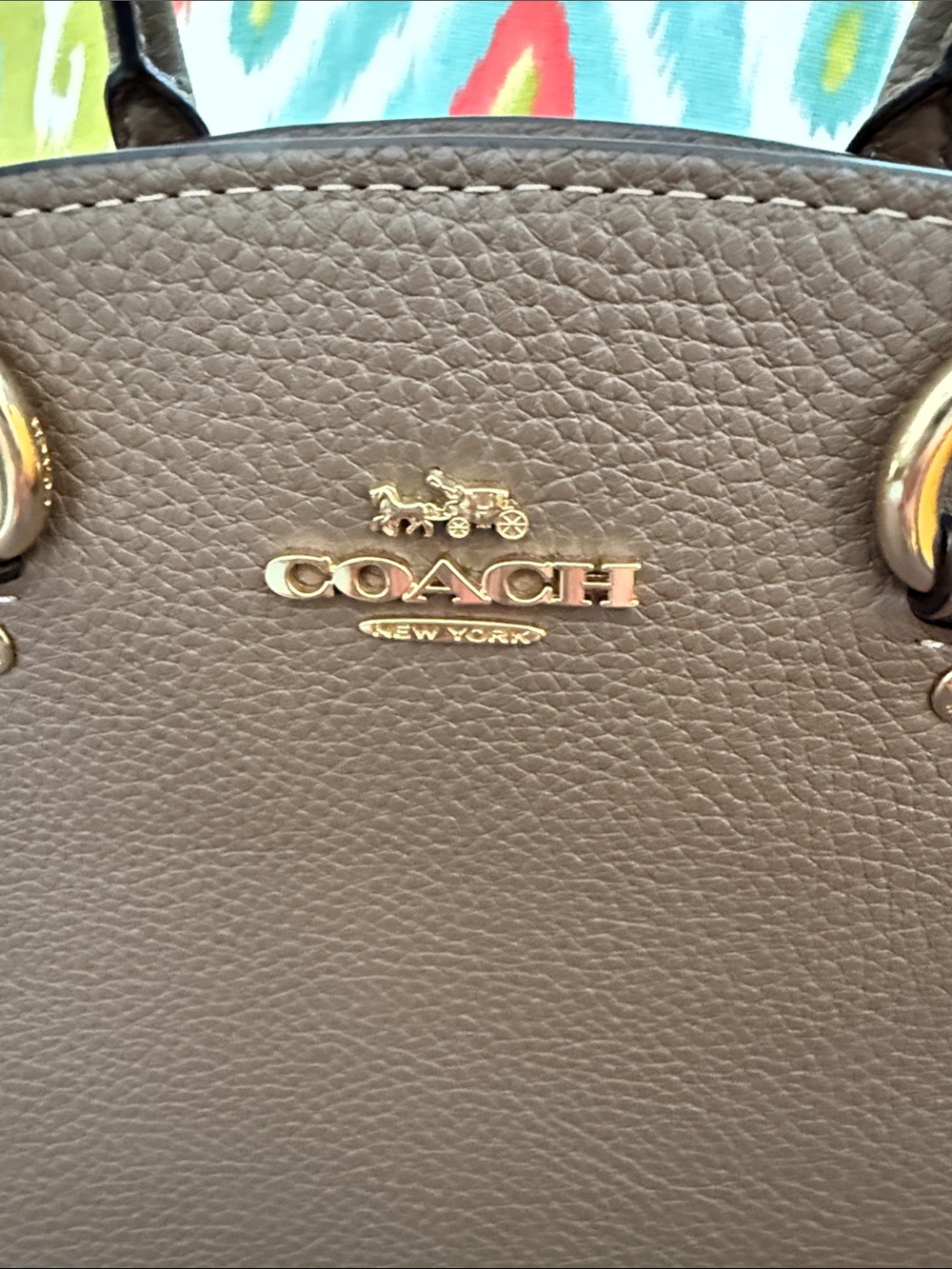 COACH Taupe dark stone Pebbled Leather Dome Satchel with Gold Hardware NWT - Picture 3 of 12